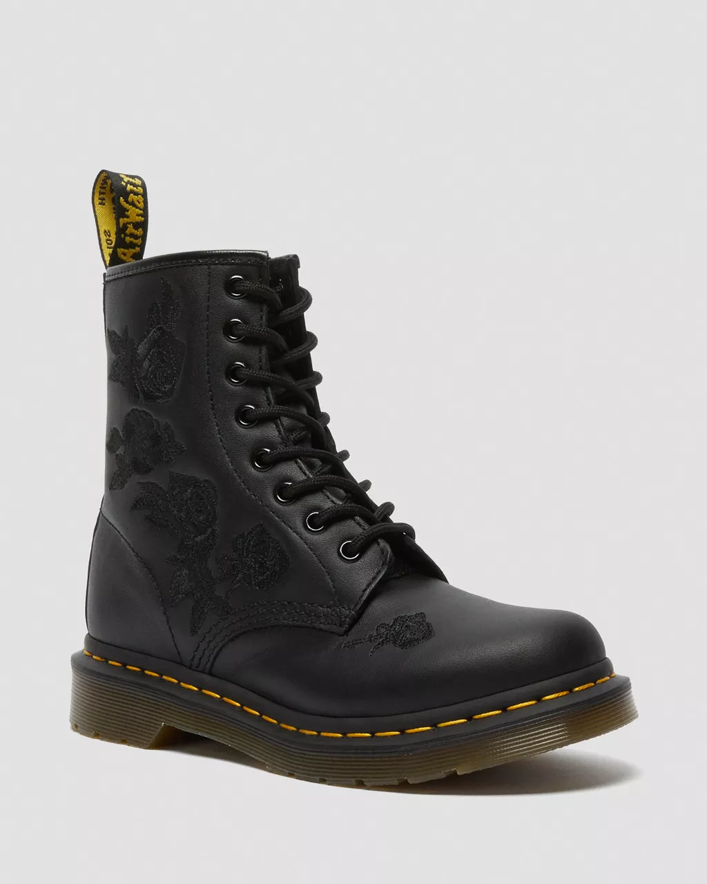 DR MARTENS 1460 Vonda Mono Floral Rose Leather Lace Up Boots
