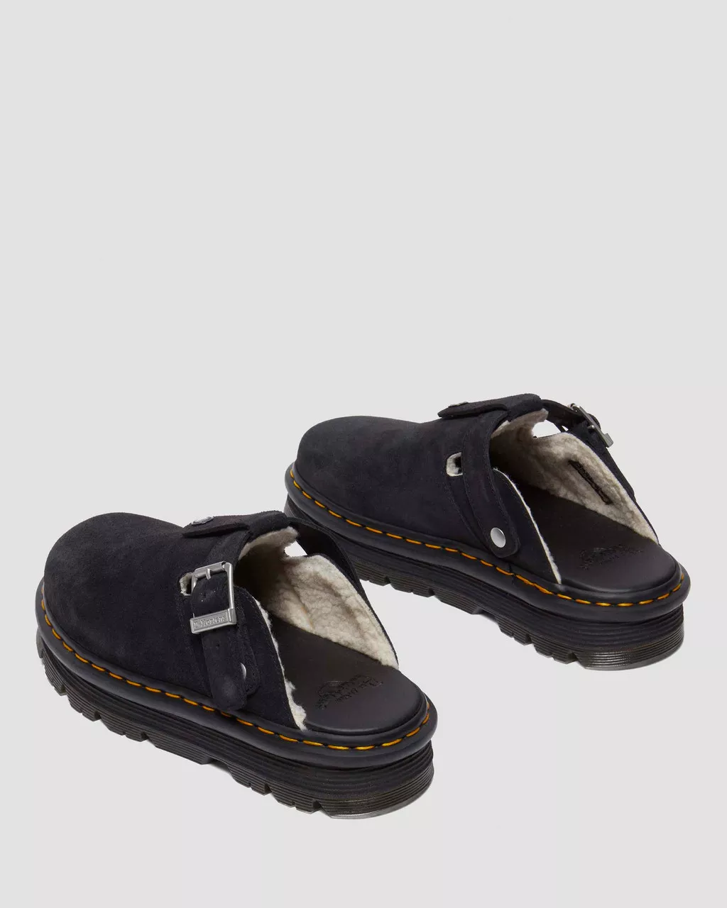 Zebzag Suede Fleece-Lined Platform Mules