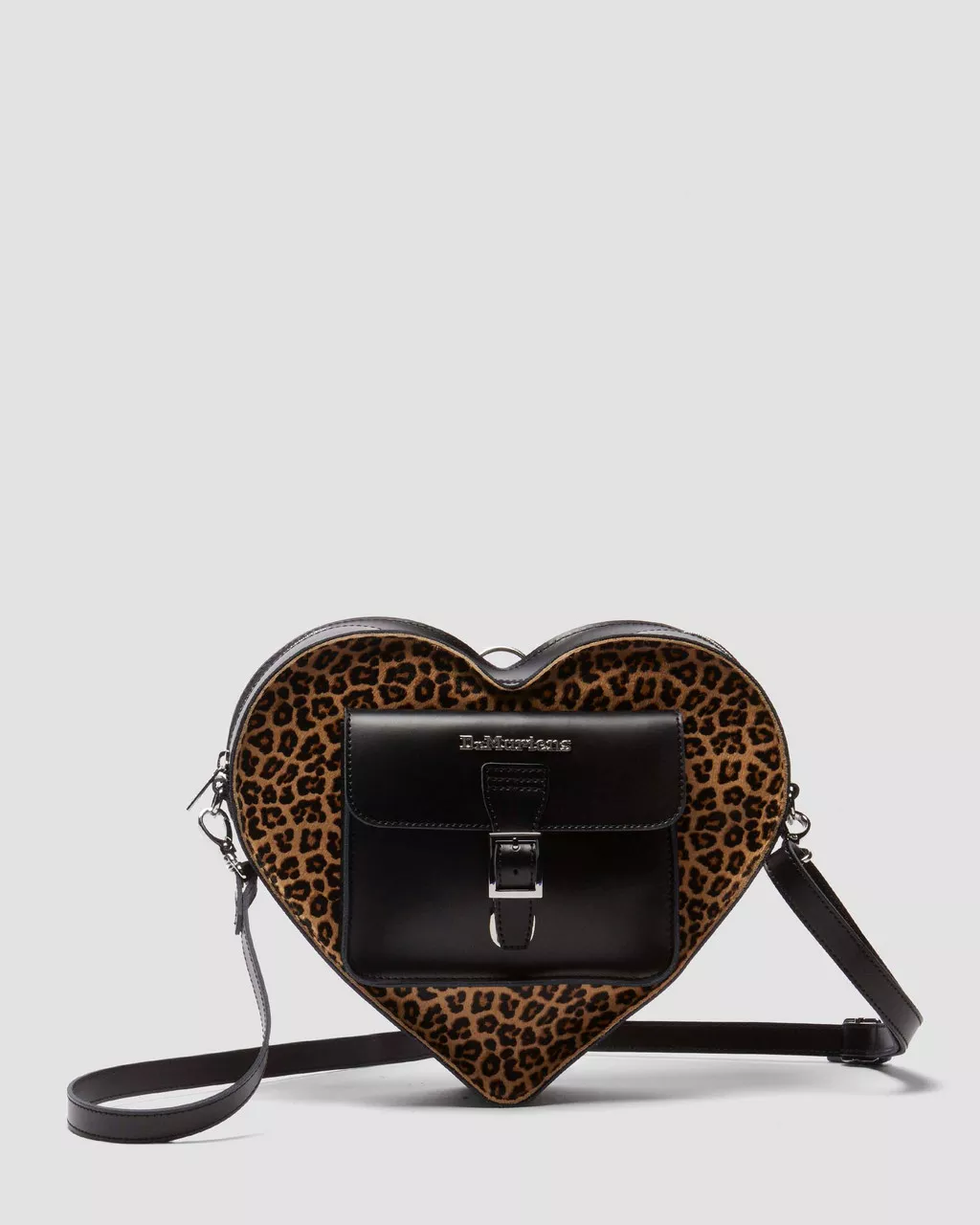 DR MARTENS Leopard Hair-On Kiev Leather Heart Shaped Bag