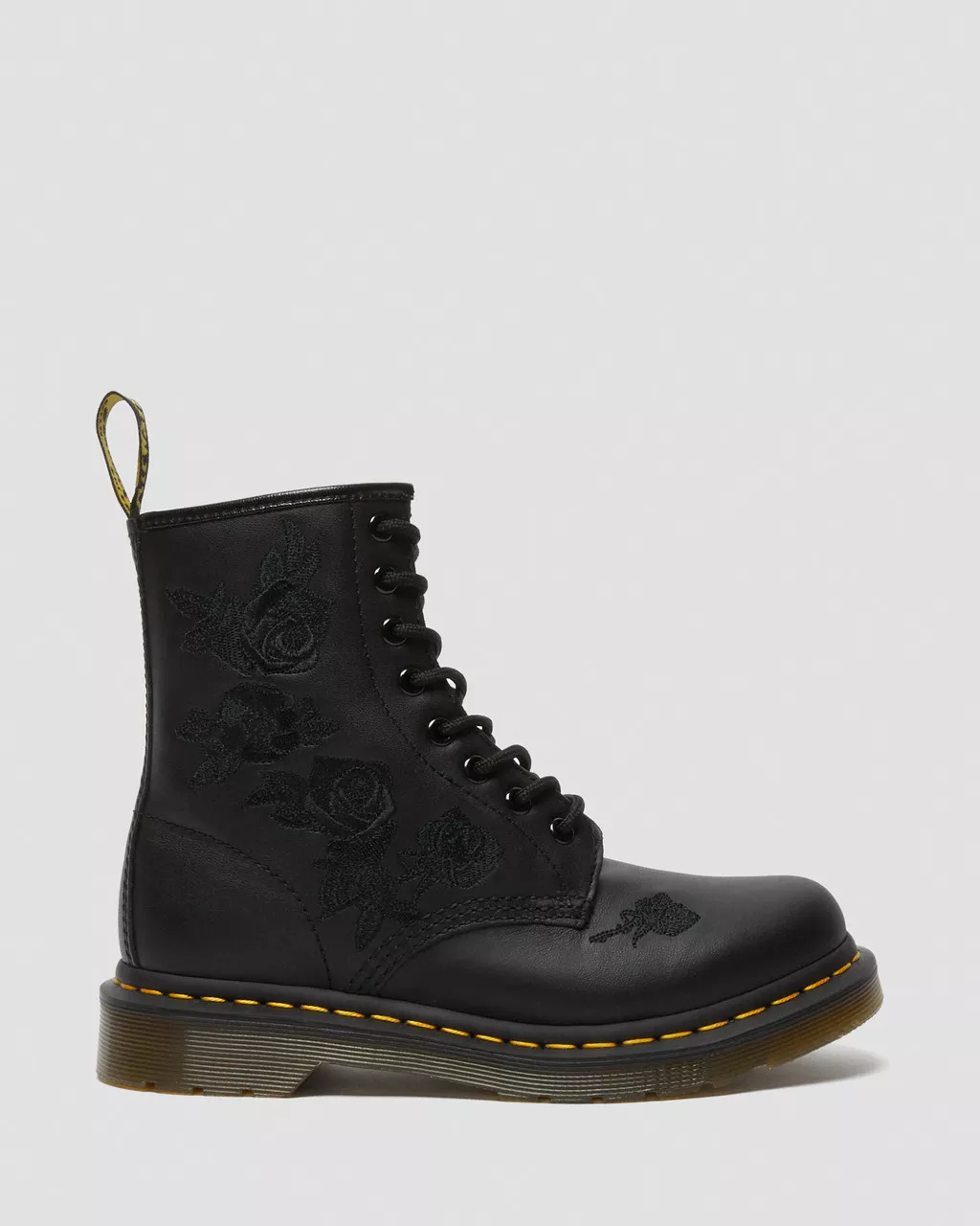 DR MARTENS 1460 Vonda Mono Floral Rose Leather Lace Up Boots