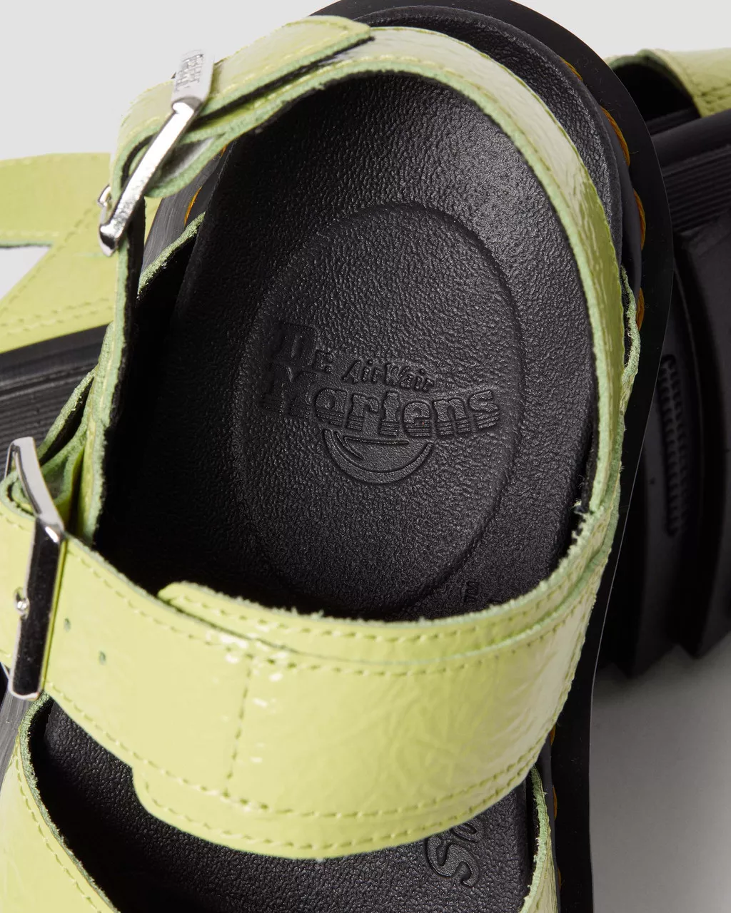 DR MARTENS Voss II Distressed Patent Leather Sandals