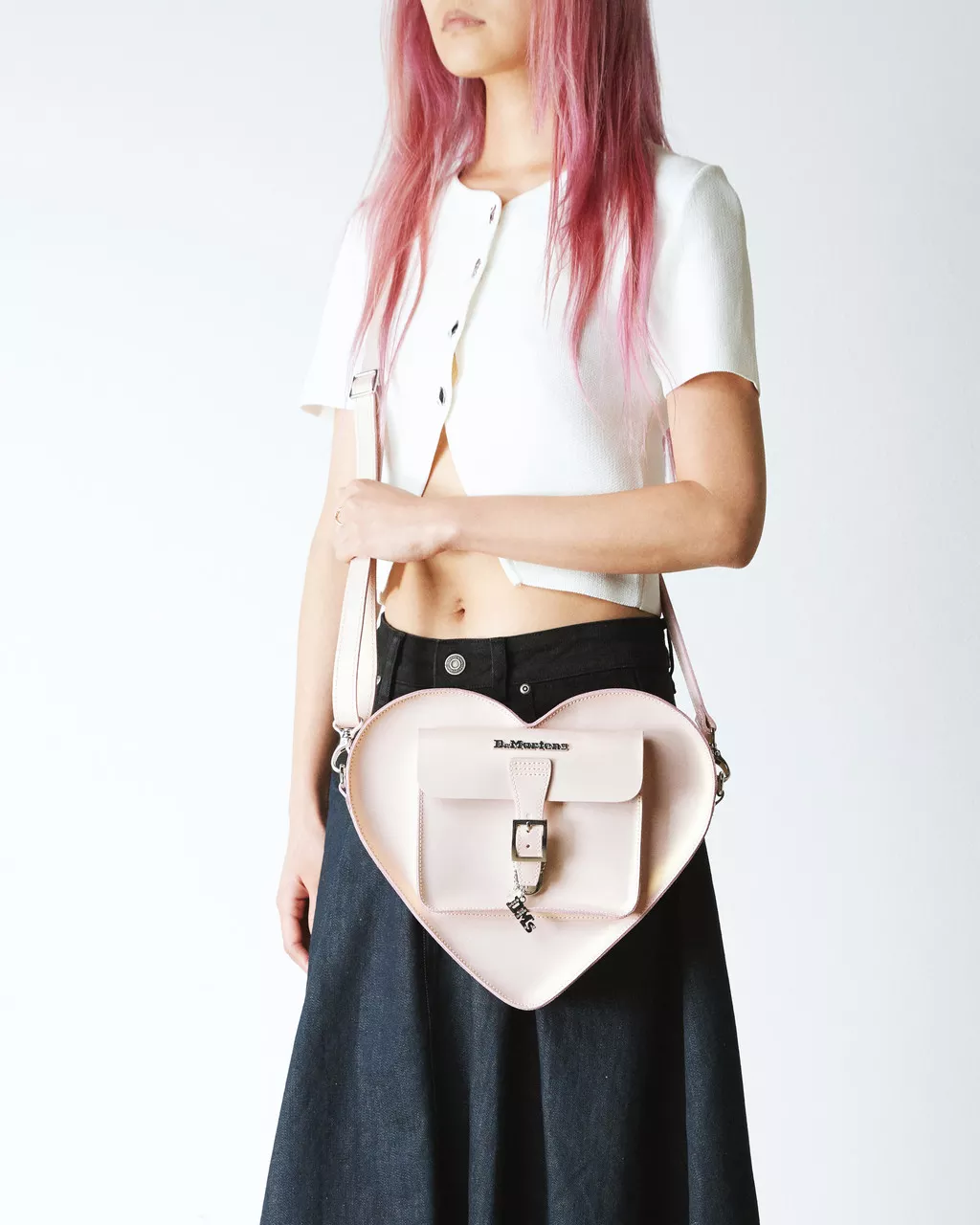 DR MARTENS Metallic Shift Leather Heart Shaped Bag