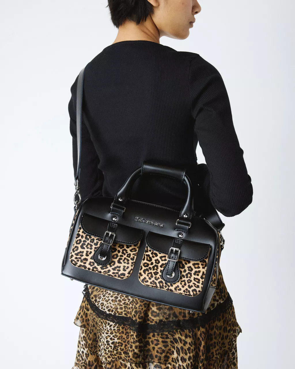 DR MARTENS Leopard Print Hair-On Top Handle Bag