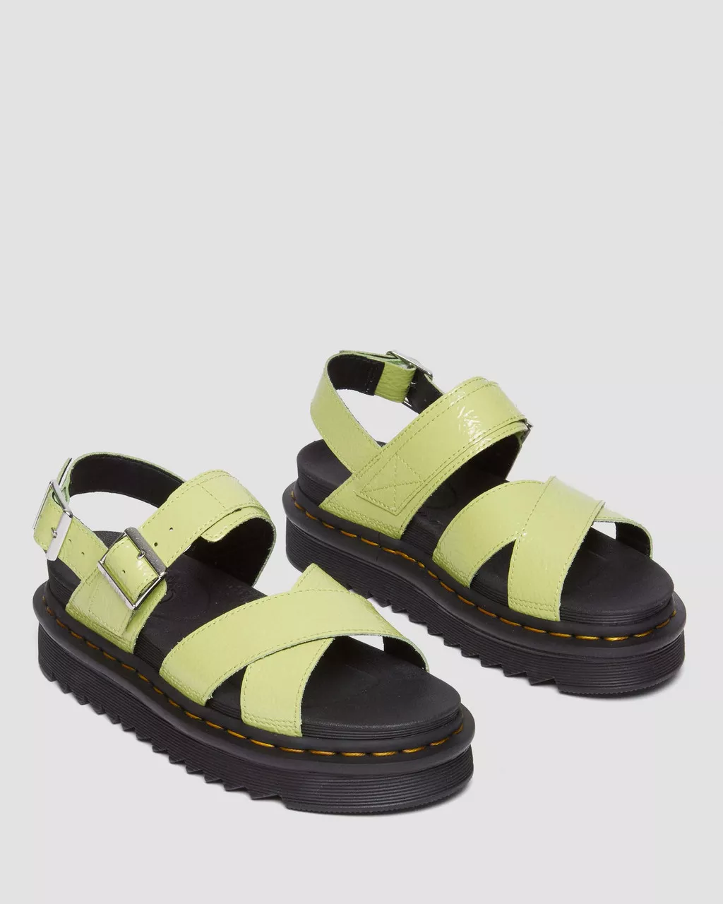 DR MARTENS Voss II Distressed Patent Leather Sandals