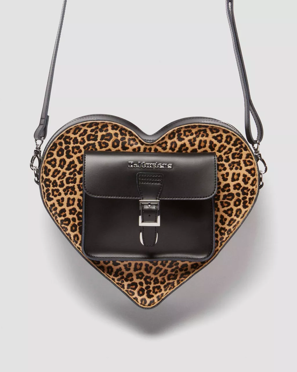 DR MARTENS Leopard Hair-On Kiev Leather Heart Shaped Bag
